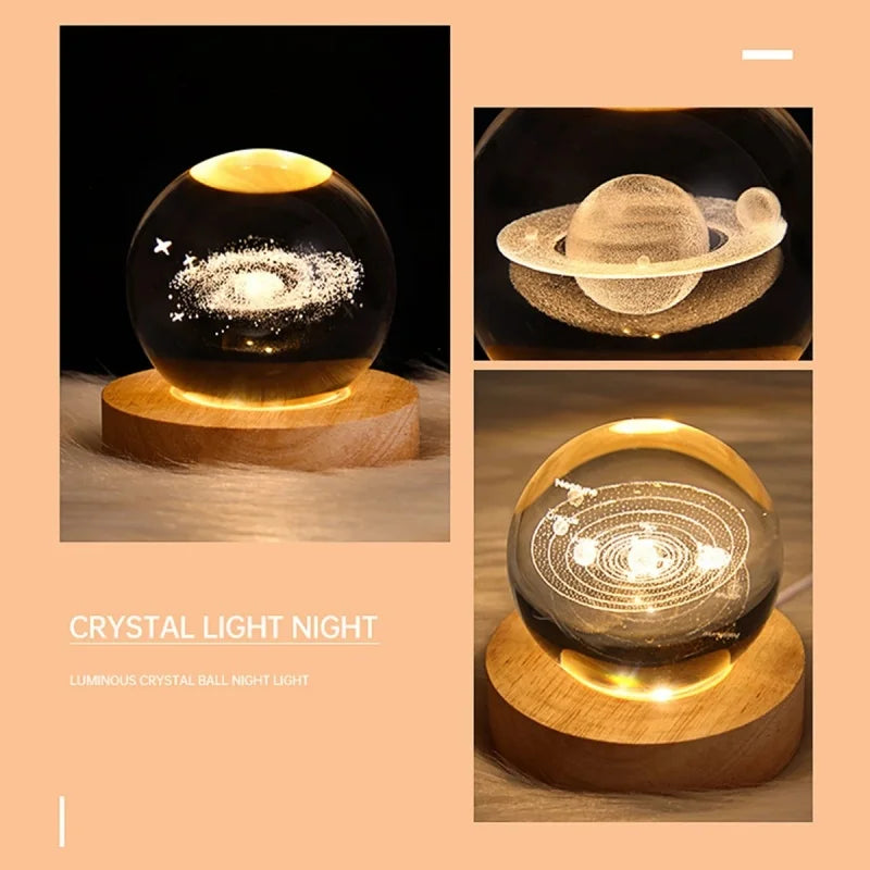 Crystal Ball LED Night Light Galaxy 3D Planet Moon Lamp Bedroom Home Decor for Kids Party Children Birthday Christmas Gifts