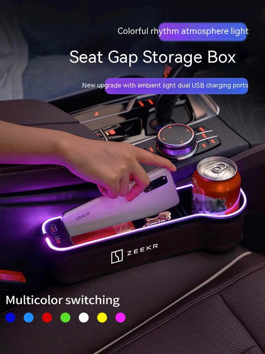 For ZEEKR X 001 009 2022 2023 2024 Car Sewn Seat Gap Crevice Slot Storage Box With Atmosphere lamp USB Charging Auto Accessories