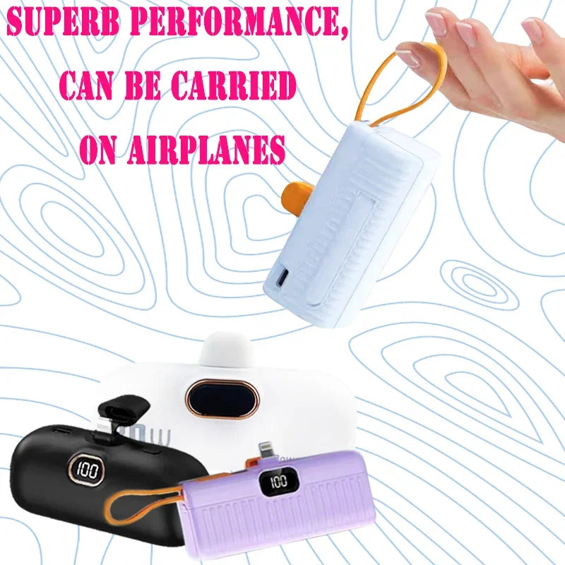 10000mAh Wireless Power Bank Mini Capsule Fast Charging Mobile Power Supply Emergency External Battery For Type-c iPhone