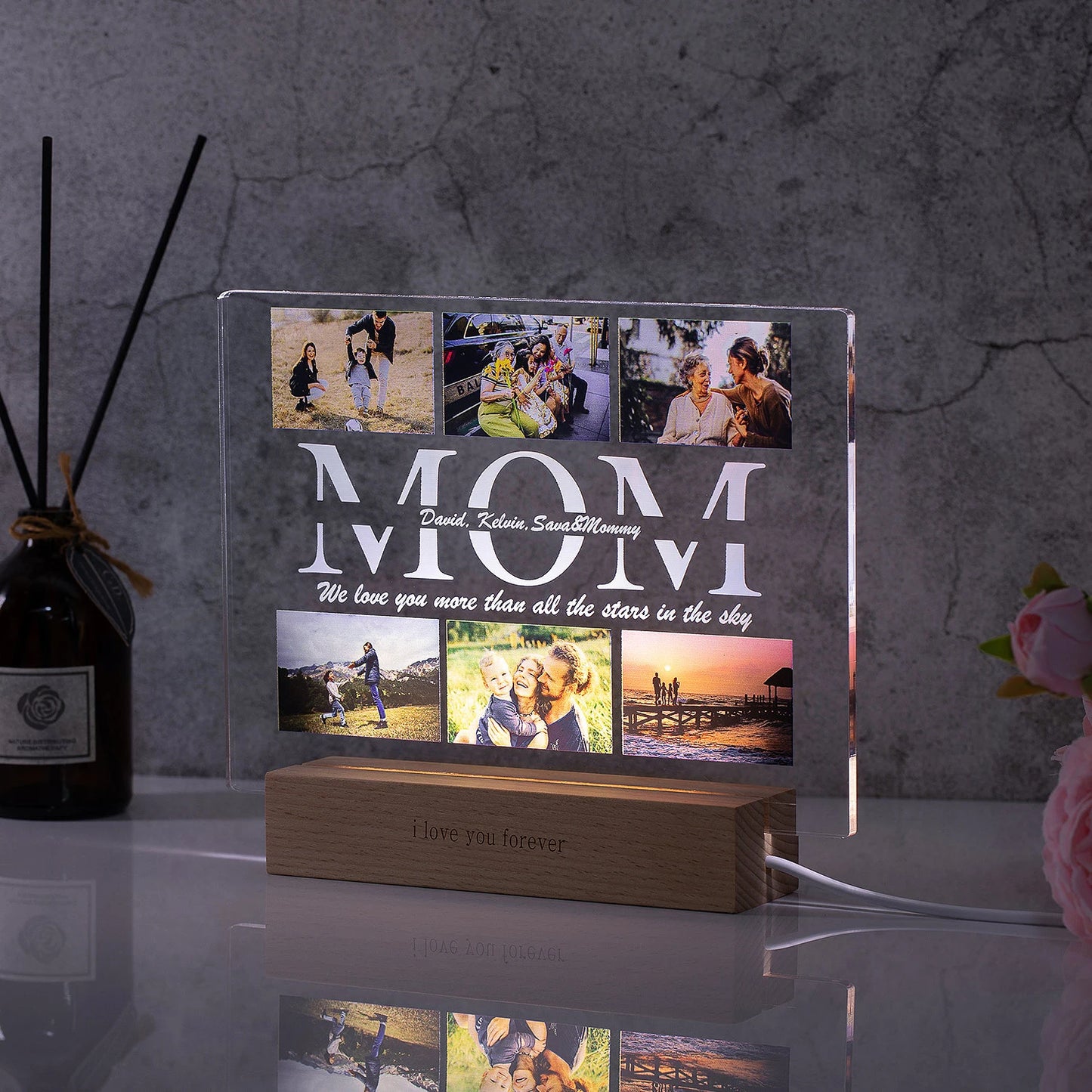 Custom Acrylic Lamp Personalized Photo Text Bedroom Night Light for MOM DAD LOVE Friend Family Day Wedding Birthday Gift Present